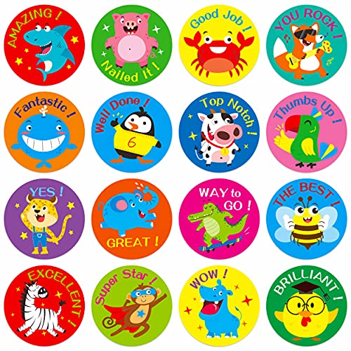 600 Incentive Stickers Adorable Round Animal Encouraging Stickers Teacher Reward Motivational Sticker in 16 Designs with Perforated Line (Each Measures 1.5" in Diameter) - style: Cartoon Animal