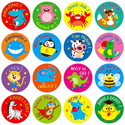 600 Incentive Stickers Adorable Round Animal Encouraging Stickers Teacher Reward Motivational Sticker in 16 Designs with Perforated Line (Each Measures 1.5" in Diameter) - style: Cartoon Animal