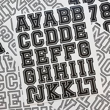 Varsity Letterman Alphabet Stickers – 150+ Black and White Collegiate Vinyl Letter Decals, 2.4 Inch Tall, for Posters, Arts, Crafts, Scrapbooking, and Personalization
