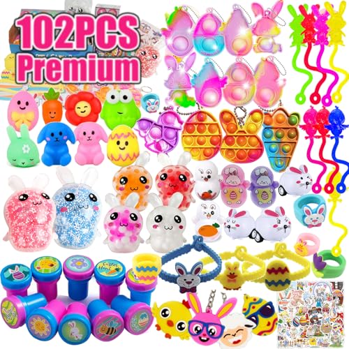 102 PCS Premium Easter Party Favors Assortment Toys for Kids,Basket Stuffers, Eggs Fillers Gifts, Easter Eggs Hunt, Pinata Filler Goodie Bags Stuffers Classroom Prizes Treasure Box Toys