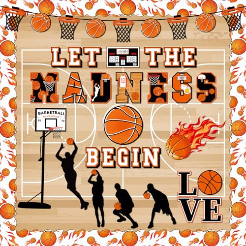 gisgfim Basketball Bulletin Board Decoration Set with Background Paper & Borders Cutouts Let The Madness Basketball Sport Bulletin Board Decor for Classroom School Game Craft Supplies(Basketball) - style: Let The Madness Basketball