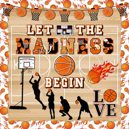 gisgfim Basketball Bulletin Board Decoration Set with Background Paper & Borders Cutouts Let The Madness Basketball Sport Bulletin Board Decor for Classroom School Game Craft Supplies(Basketball) - style: Let The Madness Basketball