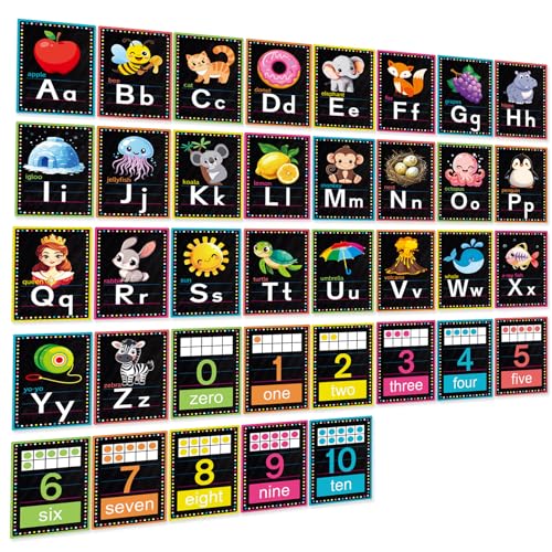 Adduster Alphabet Letters for Wall - ABC Alphabet Poster Classroom Wall Alphabet Alphabet Wall Chart Kindergarten Elementary Classroom Wall Decor Daycare Homeschool Supplies (Black) - color: Black