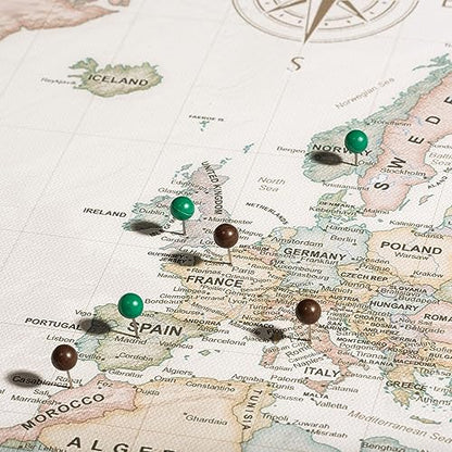 Conquest Maps World Travel Map with Pins Desert Sunrise Style Push Pin Travel Map Cork Board, Track Your Travels w/a Handmade Unique Canvas Pinable Map (48" x 32") - size: 48"L x 32"W