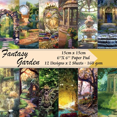 6x6" 160gsm cardstock Single Sided Scrapbooking 24 Papers Pad vintage decoupage scrapbook kit patterned paper junk journal supplies journaling supply scrap paper crafting.Fantasy Garden - color: 24sheets-Fantasy Garden