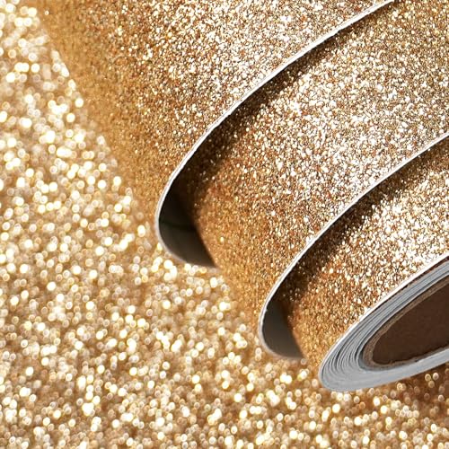 FunStick 15.8"x240" Champagne Gold Glitter Contact Paper Peel and Stick Glitter Wallpaper Self Adhesive Sparkly Gold Wall Paper Decor Fabric Removable Wallpaper for Room Walls Dresser Desk DIY Crafts - color: Champagne Gold, size: 15.8" x 240"