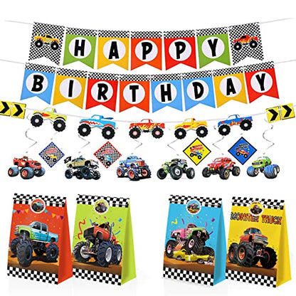 24pcs Monster Truck Goodie Bags - Monster Party Favors & Decorations for Boys' Birthday Parties - style: monster truck