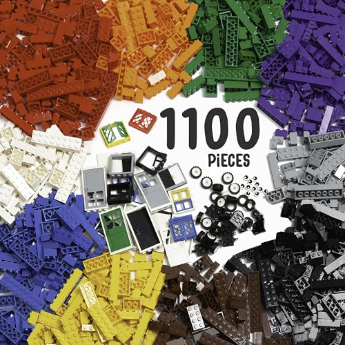 Play Platoon 1100 Pieces Building Bricks Set - 10 Classic Color Blocks - Bulk Building Blocks Compatible with Major Brands - 14 Different Shape Bricks - Includes Wheels, Tires, Axles, Windows & Door - color: 1,100 Piece - Regular Colors