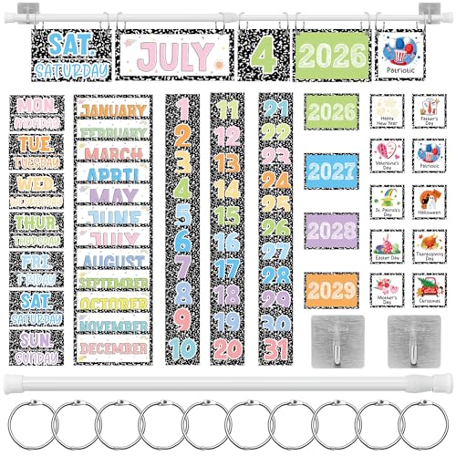 MotiMind 65 Pcs 2026 Composition Notebook Flip Calendar Bulletin Board Set Flip Calendar with Adjustable Holder Colorful Classroom Decor Include 65 Date Card for Back to School Home Decor Supplies - style: Composition Notebook