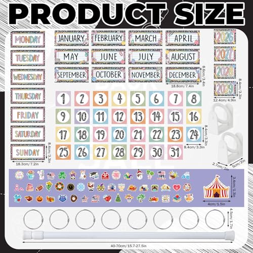 Tenare 115 Pcs Composition Notebook Classroom Calendar Set Composition Flip Calendar with 54 Date Cards 50 Festival Stickers Adjustable Rod Holder with O-rings for Classroom Back to School Supplies - style: Composition Notebook