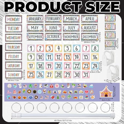 Tenare 115 Pcs Composition Notebook Classroom Calendar Set Composition Flip Calendar with 54 Date Cards 50 Festival Stickers Adjustable Rod Holder with O-rings for Classroom Back to School Supplies - style: Composition Notebook