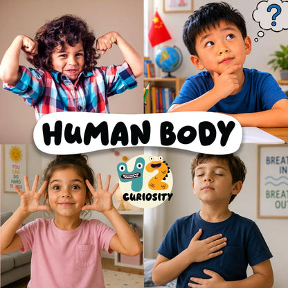 42 Curiosity Human Body Poster for Kids 24x36 Laminated Educational Anatomy Chart, Skeletal, Muscular, Digestive & Five Senses Learning Poster for Classroom & Homeschool, Made in USA