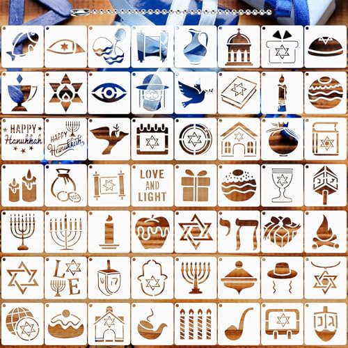 Augshy 56pcs Hanukkah Stencils, Chanukkah Dreidel Menorah Cupcake Stencils for Hanukkah Holiday Baking Painting Dessert Craft Decoration - style: Hanukkah
