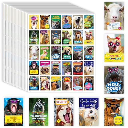 510 PCS Funny Incentive Stickers, 30 Designs Motivational Positive Stickers, Hilarious Animals Rectangular Reward Labels, Positive Encouragement Chart Decor for Kids, Teachers, Classroom, Office - style: Rectangle-A