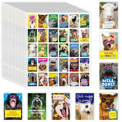 510 PCS Funny Incentive Stickers, 30 Designs Motivational Positive Stickers, Hilarious Animals Rectangular Reward Labels, Positive Encouragement Chart Decor for Kids, Teachers, Classroom, Office - style: Rectangle-A