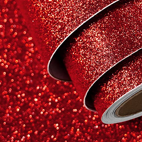 FunStick 15.8"x240" Ruby Red Glitter Contact Paper Peel and Stick Sparkly Red Glitter Wallpaper Decorative Removable Red Self Adhesive Wall Paper for Walls Drawers Counters Crafts Fabric Waterproof - color: Ruby Red, size: 15.8" x 240"