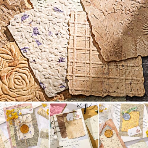 168 Pcs Textured Scrapbook Paper Supplies Vintage Embossed Rice Decoupage Craft Paper forJunk Journal Scrap Book Supplies, Cards Making, Decorative Collage Art
