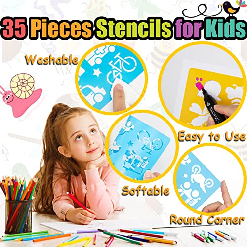 Stencils for Kids,35 PCS Drawing Stencils Templates Kids Reusable Plastic Stencils with Variety of Themes/Shapes,Girls Boys Christmas Birthday Gift - color: Multi 35PCS