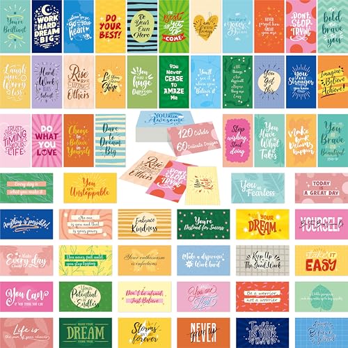 120 PCS Motivational Cards, 60 Designs Inspirational Cards with PET Film, Affirmation Words for Primary Middle High Reading Students, Book Lovers (2” x 3.5”) - style: Motivational Cards-C