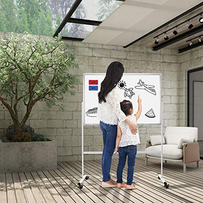 H-Qprobd Mobile Whiteboard 36"x24" Magnetic Dry Erase Board with Stand - Adjustable Height Double Side Rolling White Boards on Wheels for Home, Office & School - size: 36x24