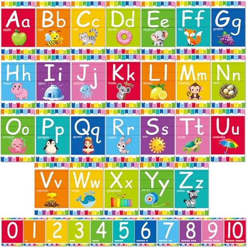Adduster Bulletin Board Letters - ABC Alphabet Poster Classroom Decor Set | Preschool English Poster Kindergarten/Primary School Classroom Wall Decor Daycare/Homeschool Supplies 10inx5.5in - color: Colorful-Cartoon Pattern