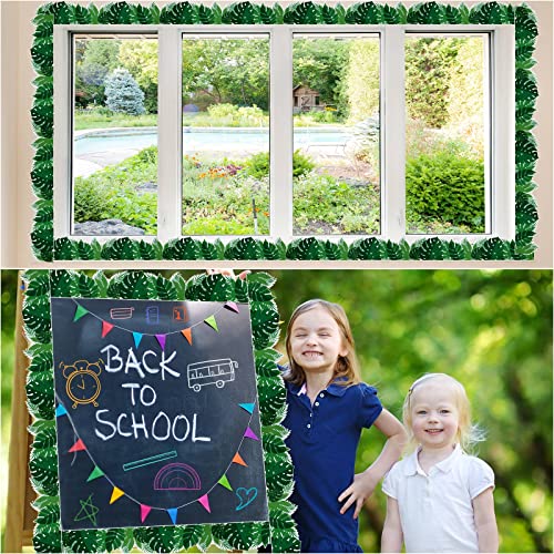 Panelee Tropical Leaves Border 68.9 Feet Bulletin Board Border Butterflies Flowers Bee Space Inspirational Cute Decor for Classroom Bulletin Boards Chalkboard Wall Decor - style: Leaves