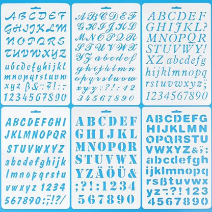 6 PCS Drawing Painting Stencils Scale Template Sets, Alphabet Letter Drawing Painting Stencils Scale Template for Scrapbooking, Card and Craft Projects