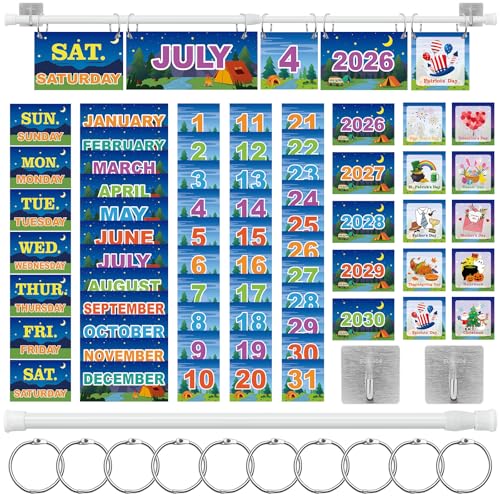 MotiMind 65 Pcs 2026 Camping Flip Calendar Bulletin Board Set Flip Calendar with Adjustable Holder Colorful Classroom Decor Include 65 Date Card for Back to School Home Decor Supplies - style: Camping