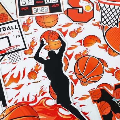 gisgfim Basketball Bulletin Board Decoration Set with Background Paper & Borders Cutouts Let The Madness Basketball Sport Bulletin Board Decor for Classroom School Game Craft Supplies(Basketball) - style: Let The Madness Basketball