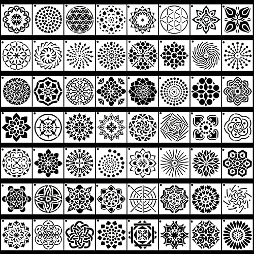 Augshy Mandala Stencils, 56 Pack Mandala Dot Painting Stencils for DIY Rock Art Projects on Wood Furniture Decoration (3.6x3.6 inch) - style: Mandala
