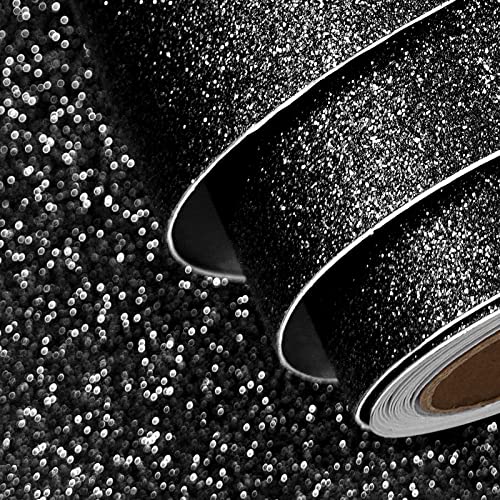 FunStick Black Glitter Wallpaper Peel and Stick Sparkle Glitters Decorative Wall Paper Black Glitter Contact Paper for Cabinets Self Adhesive Fabric Wallpaper for Room Walls Drawers Crafts 15.8"x78.8" - color: Galaxy Black, size: 15.8" x 78.8"