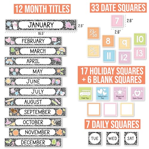 Hadley Designs Classroom Calendar Set Bulletin Board Decorations - Pastel School Calendar for Classroom Decor, Kindergarten Preschool Elementary Teacher Must Haves, Homeschool & Daycare Essentials - style: Composition Notebook