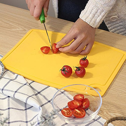 Liflicon Thick Cutting Boards for Kitchen Silicone Chopping Board Set of 2 Mid 12.6'' x 9.1”,Mini 9.1”x7.1” Non-slip Deep Drip Juice Groove Easy Grip Handle,Dishwasher Safe-Yellow - color: Yellow, size: S+M