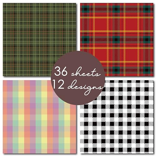 Plaid Tartan Flannel 12x12 in Double Sided Paper Pad Pack Scrapbook Cardstock Decorative Paper - 36 Sheets - for Boys Card Making Origami Decorative Scrapbooking Supplies