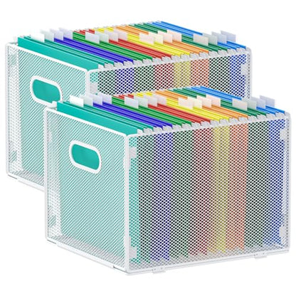 samstar 2 Pack Hanging File Organizer, Mesh File Folder Box Filing Box Cabinet Organizer Storage Boxes, Letter Size,White - size: 2 Pack White