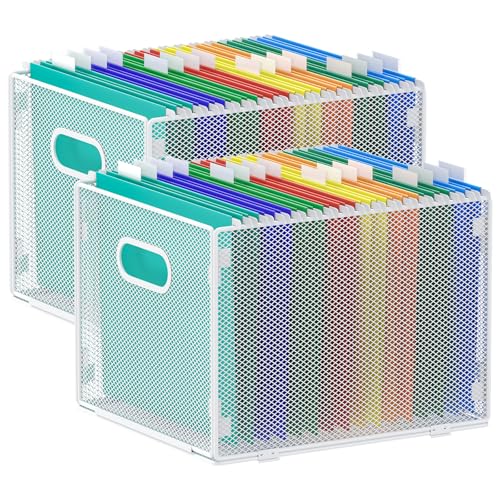 samstar 2 Pack Hanging File Organizer, Mesh File Folder Box Filing Box Cabinet Organizer Storage Boxes, Letter Size,White - size: 2 Pack White