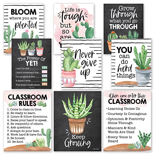 Hadley Designs 4 Cactus Pre K Learning Posters For Toddlers 1-3 - ABC Posters, 9 Classroom Decor, Classroom Motivational Posters, Solar System Poster For Kids Maps, Classroom Rules