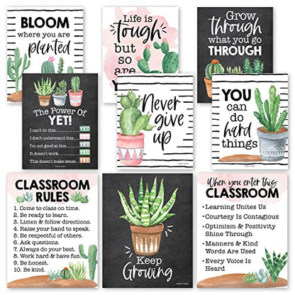Hadley Designs 4 Cactus Pre K Learning Posters For Toddlers 1-3 - ABC Posters, 9 Classroom Decor, Classroom Motivational Posters, Solar System Poster For Kids Maps, Classroom Rules