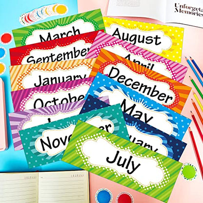 Zonon 48 Pcs Months of The Year Bulletin Board Set 12 Classroom Holiday Monthly Headliners with 36 Confetti Cutouts Seasonal Monthly Bulletin Board Borders Decoration for Classroom(Simple Style) - style: Simple Style