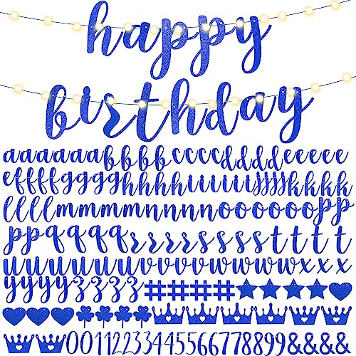 TaoBary 167 Pcs DIY Banner Kit Happy Birthday Glitter Banner Customizable Glitter Make Your Own Kit 162 Letters Symbols and Numbers 3 Rope for Birthday Halloween Wedding Christmas(Royal Blue) - color: Royal Blue
