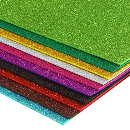 LOMIMOS 10 Pcs Glitter EVA Foam Paper Sheets,Thick Self-Adhesive Sparkle EVA Paper Stickers for Handicraft Arts Crafts DIY Projects Classroom Parties(8x12 IN) - color: Glitter