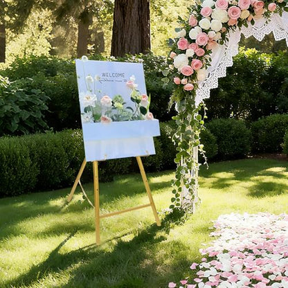 4-Tier Gold Easel Stand for Sign, 2 PACK Large Adjustable Height Display Easel for Wedding Sign, Party, Posters, Commercial Display, Heavy Duty Metal Painting Art Easel Exhibit Stand