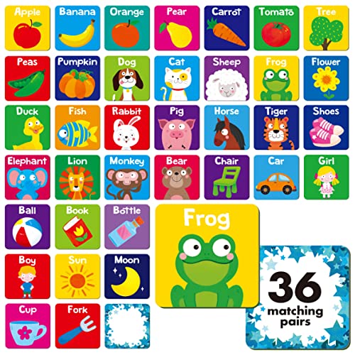 Memory Matching Game, 72 PCS First Words Matching Cards for Toddlers 36 Pairs Memory Cards Educational Toys for Preschool 4 5 6 Years Old - style: First Words