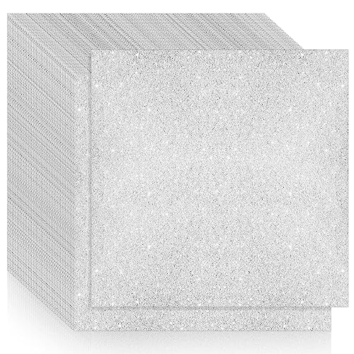 Kisston 50 Pcs 12" x 12" Silver Glitter Cardstock Paper No-shed Card Stock Paper 300 GSM(110 lb) Heavyweight Cardstock Glitter for Crafts Sparkly for Card Making DIY Art Projects Scrapbook - color: Silver, size: 300 Gsm
