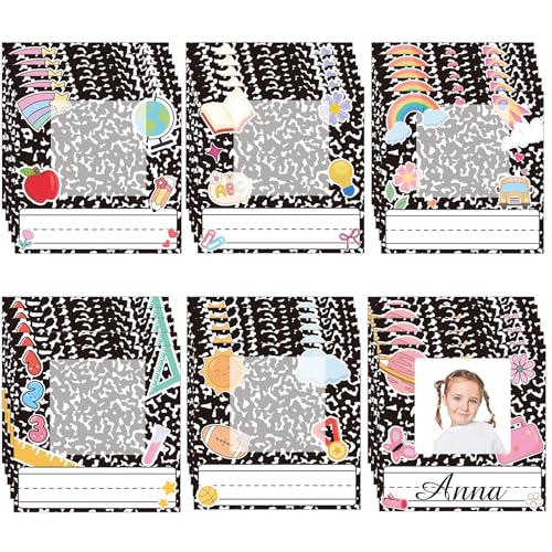 Starboling Black Name Tags,48 Pcs Adhesive Desk Nameplates,for Classroom Student School Supplies - color: Black Photo Name Sticker, size: 4.72x4.72 inch