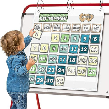 EAMAY Classroom Monthly Calendar Pocket Chart for 2.75 * 2.75 Cards,Homeschool Supplies and Classroom Must Haves! Only Chart(White) - color: White