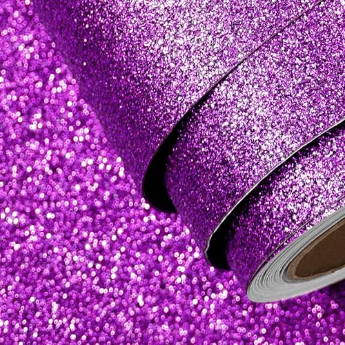 FunStick 16"x240" Violet Purple Glitter Contact Paper Peel and Stick Wallpaper for Bedroom Bathroom Removable Purple Glitter Wall Paper for Wall Decor Classroom Cabinets Countertops Dresser Waterproof - color: Dark Purple, size: 15.8" x 240"