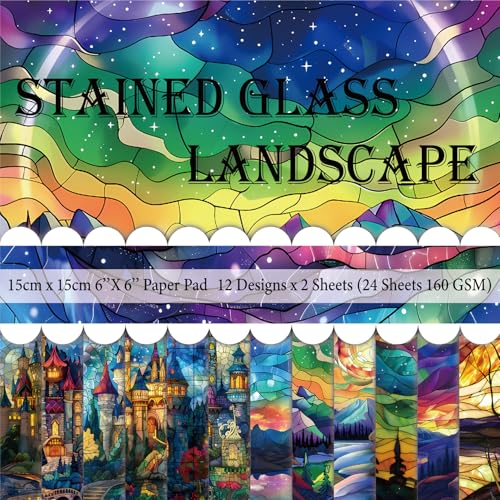 6x6" 160gsm cardstock Single Sided Scrapbooking 24 Papers Pad vintage decoupage scrapbook kit patterned paper junk journal supplies journaling supply scrap paper crafting.Stained Glass - color: 24sheets-Stained Glass
