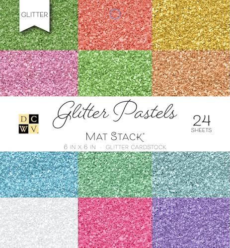DCWV Single-Sided Cardstock Stack 6"X6" 24/Pkg-Glitter Pastels Solid, 12 Colors/2 Each - color: Multicolored