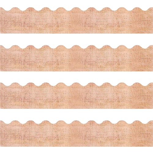 72 Feet Burlap Bulletin Board Border Brown Burlap Scalloped Borders Trim Rustic Die-Cut Bulletin Board Stripes Farmhouse Classroom Border Decorations for Fall Back to School Office Party Decor - style: Burlap Pattern